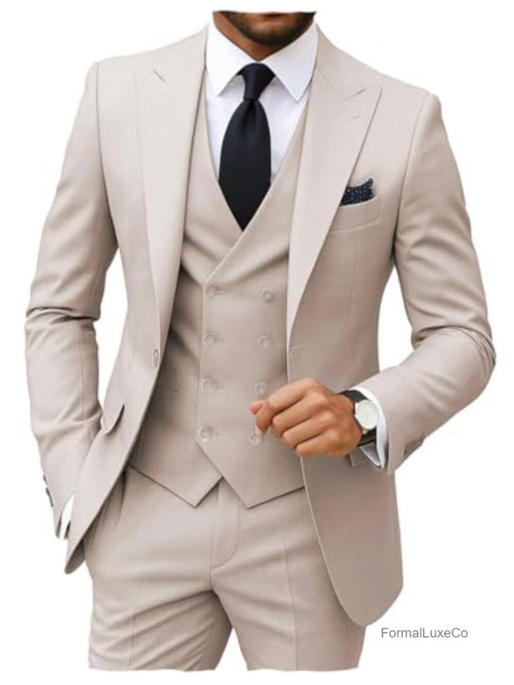 Men's 3-Piece Double Breasted Suit Set Blazer Vest Pants Wedding Tuxedo